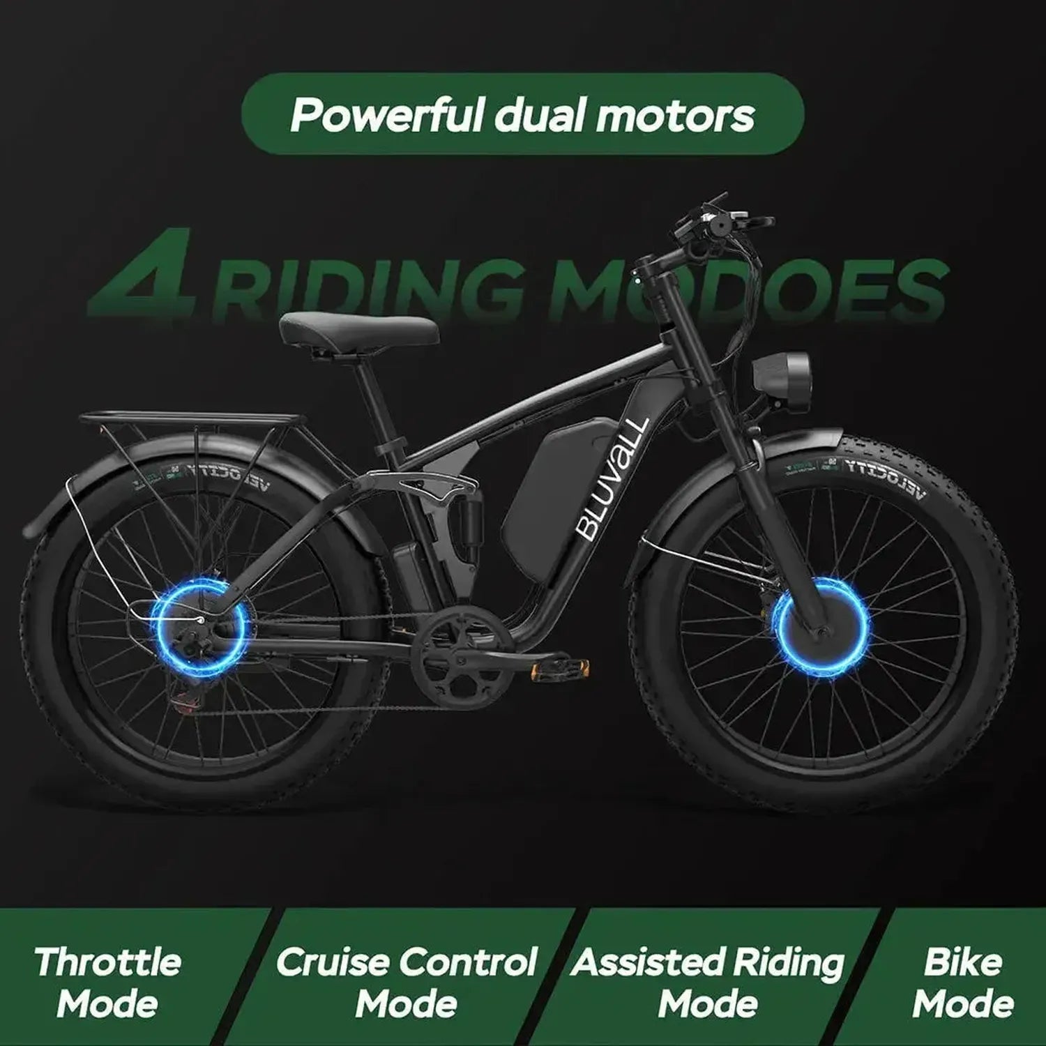 Bluvall V1 Electric Bike Fat Tyre Long Range Full Suspension up to 56 Km/h