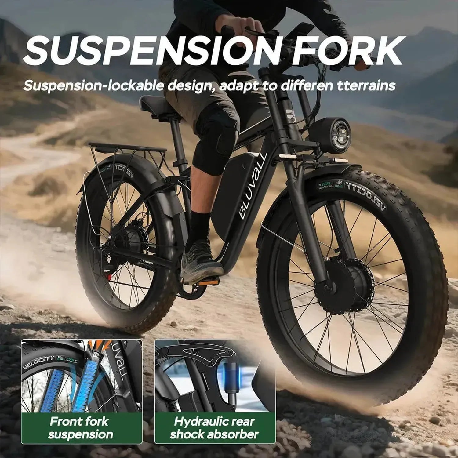Bluvall V1 Electric Bike Fat Tyre Long Range Full Suspension up to 56 Km/h