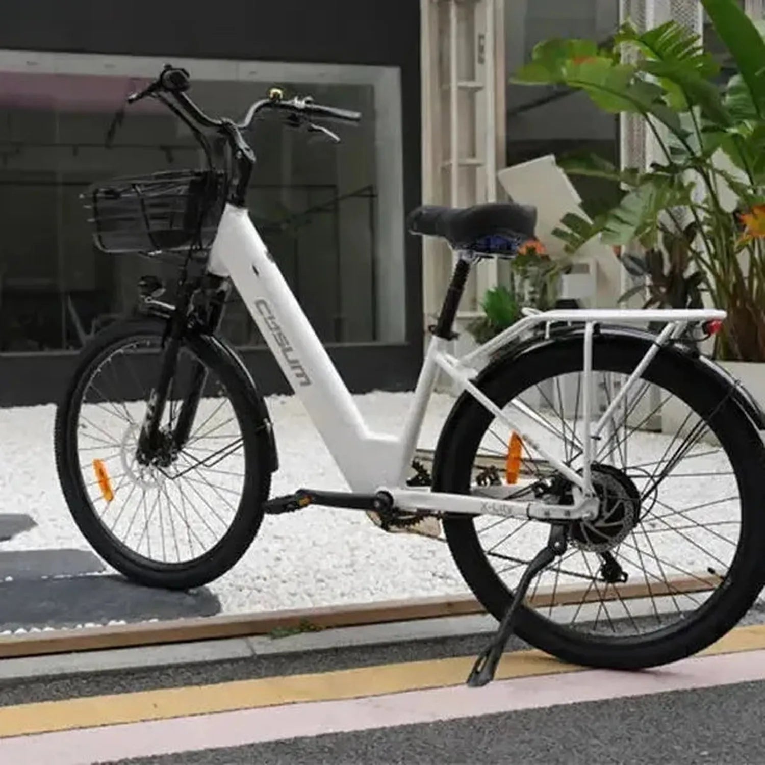 CYSUM X City Step Through Electric Bike with Rear Rack and Mudguards up to 25 Km/h