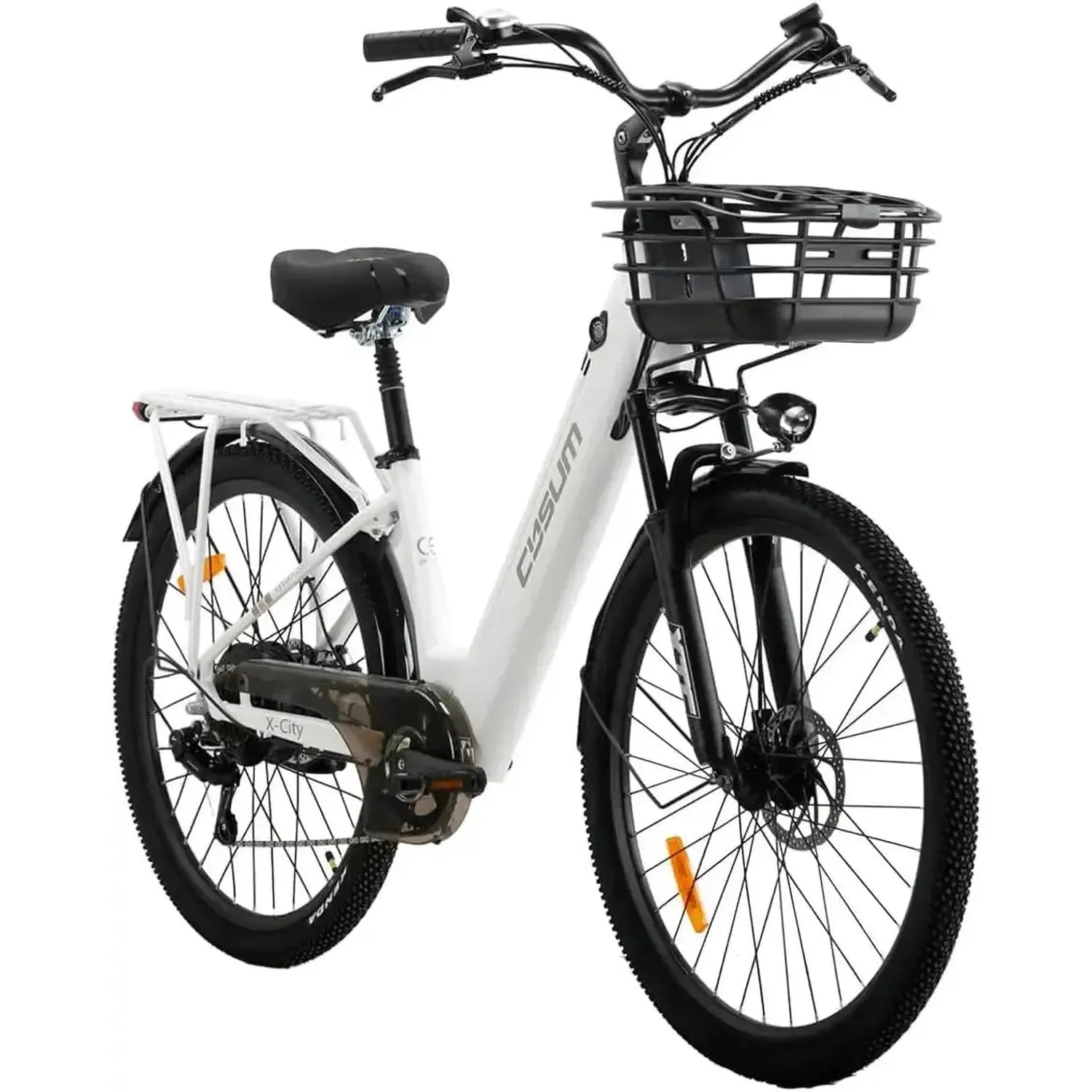 CYSUM X City Step Through Electric Bike with Rear Rack and Mudguards up to 25 Km/h