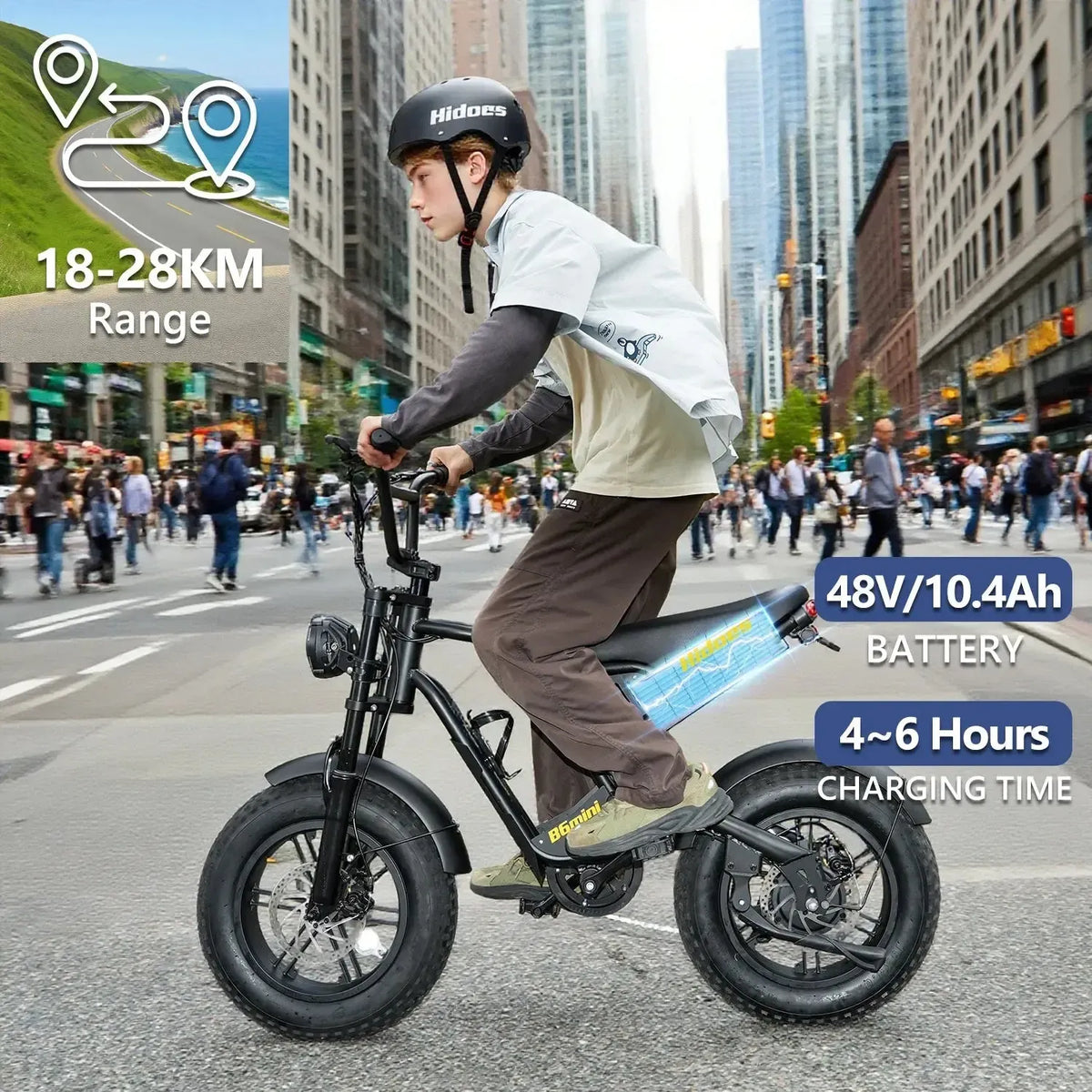 mini fahrräder kaufen Hidoes B6 Mini Elektro-Fahrrad für Kinder & Jugendliche Fat Tyre Cruiser bis zu 35 km/h – Punk Ride