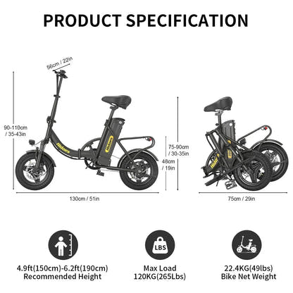 Hidoes C5 Electric Bike Compact Long Range Urban Commuter with 14 Inch Tyres up to 45 Km/h