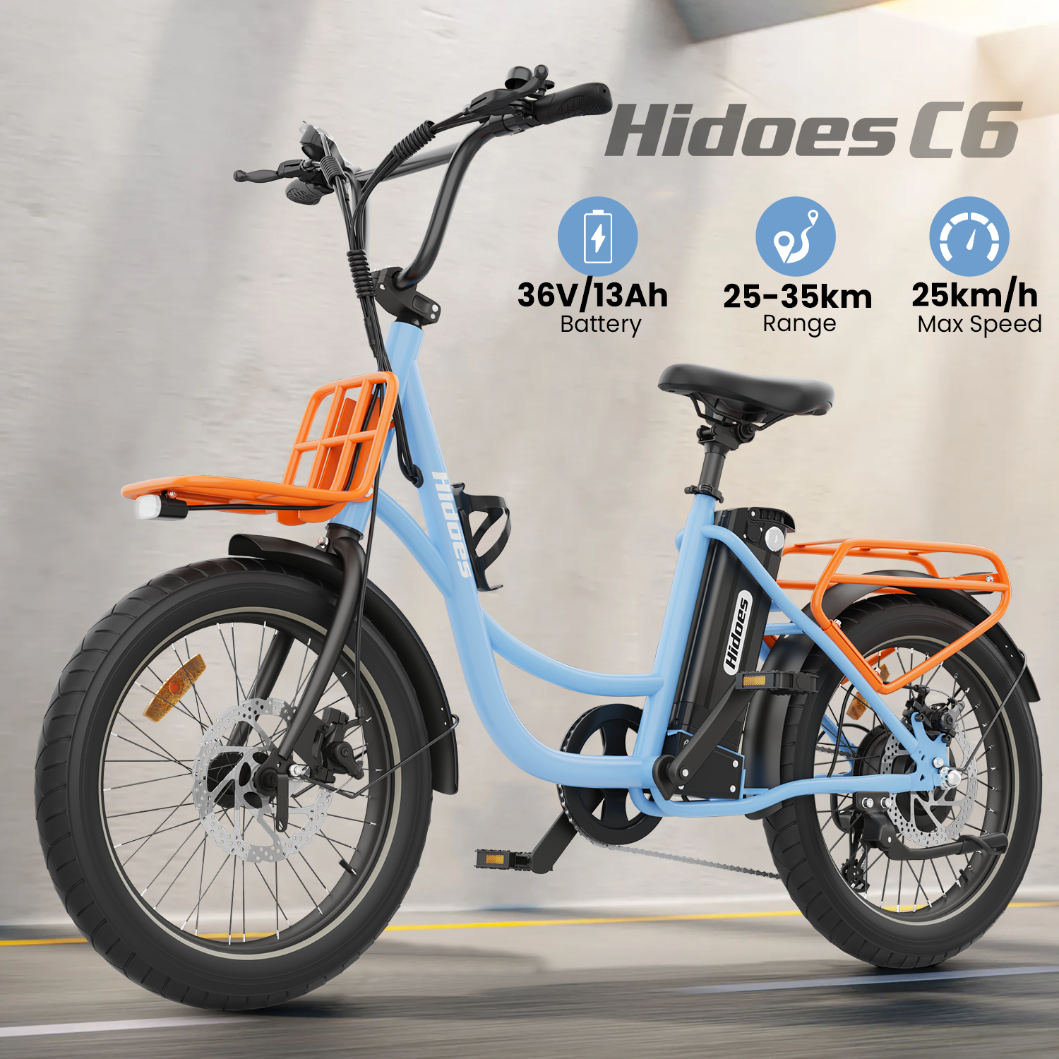 Hidoes C6 Folding Electric Bike – 250 W Rear Hub Motor, 36 V 13 Ah Battery, 20″×3.0″ Fat Tires, 18.6 mph (30 km/h) Top Speed, 18.6–21.7 mi (30–35 km) Range, 7-Speed Shimano Gears, Full Suspension Frame - 2025 Edition – Current Market Release