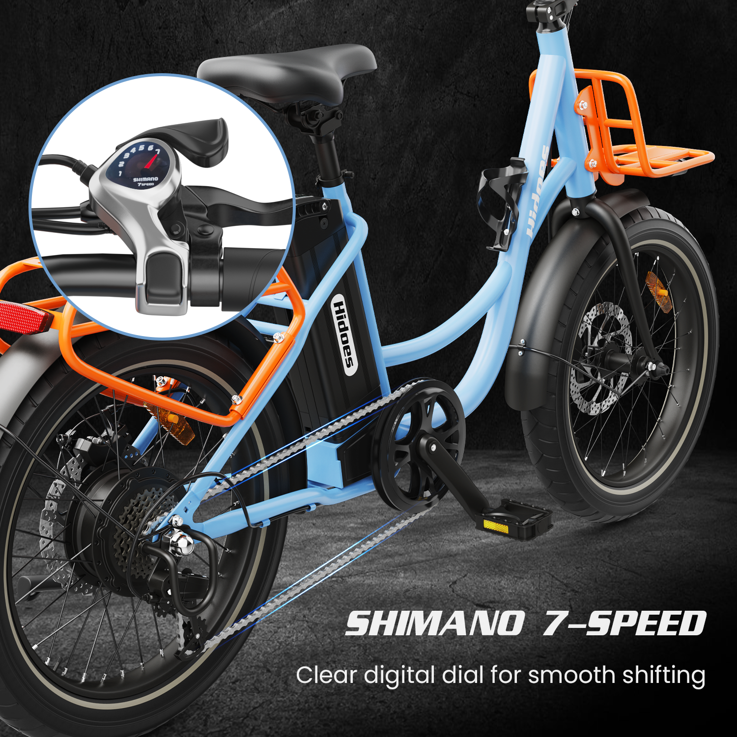 Hidoes C6 Folding Electric Bike – 250 W Rear Hub Motor, 36 V 13 Ah Battery, 20″×3.0″ Fat Tires, 18.6 mph (30 km/h) Top Speed, 18.6–21.7 mi (30–35 km) Range, 7-Speed Shimano Gears, Full Suspension Frame - 2025 Edition – Current Market Release