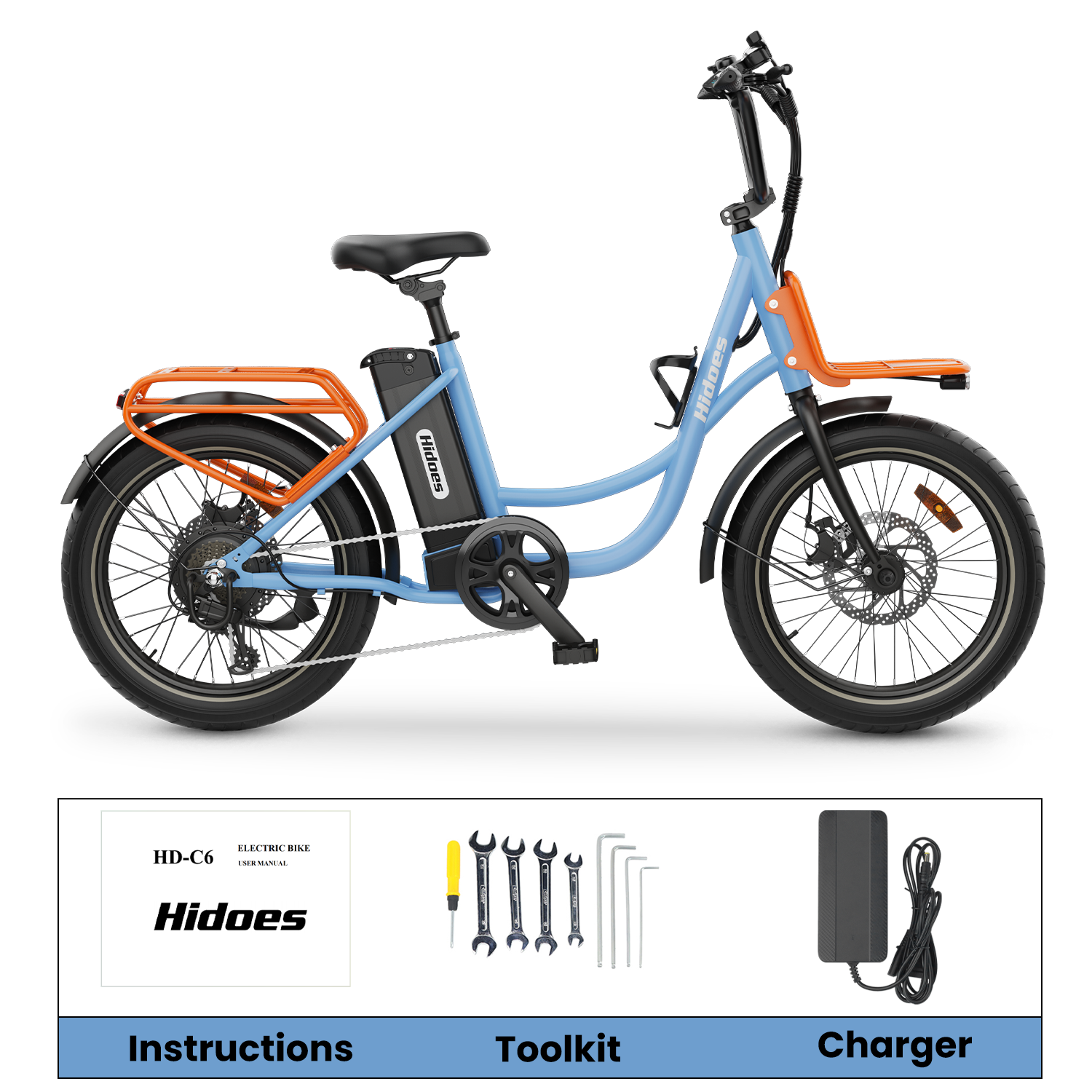 Hidoes C6 Folding Electric Bike – 250 W Rear Hub Motor, 36 V 13 Ah Battery, 20″×3.0″ Fat Tires, 18.6 mph (30 km/h) Top Speed, 18.6–21.7 mi (30–35 km) Range, 7-Speed Shimano Gears, Full Suspension Frame - 2025 Edition – Current Market Release