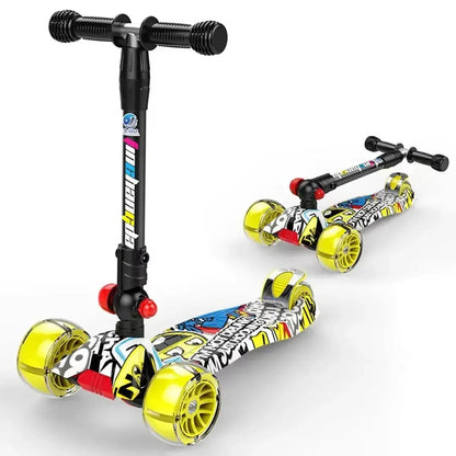 Kids Foldable Graffiti Scooter with Wide Wheels