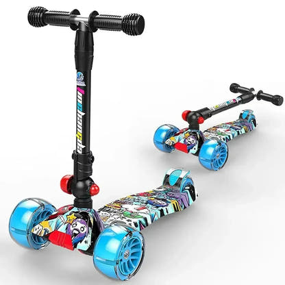 Kids Foldable Graffiti Scooter with Light Up Wheels for Ages 3 to 8