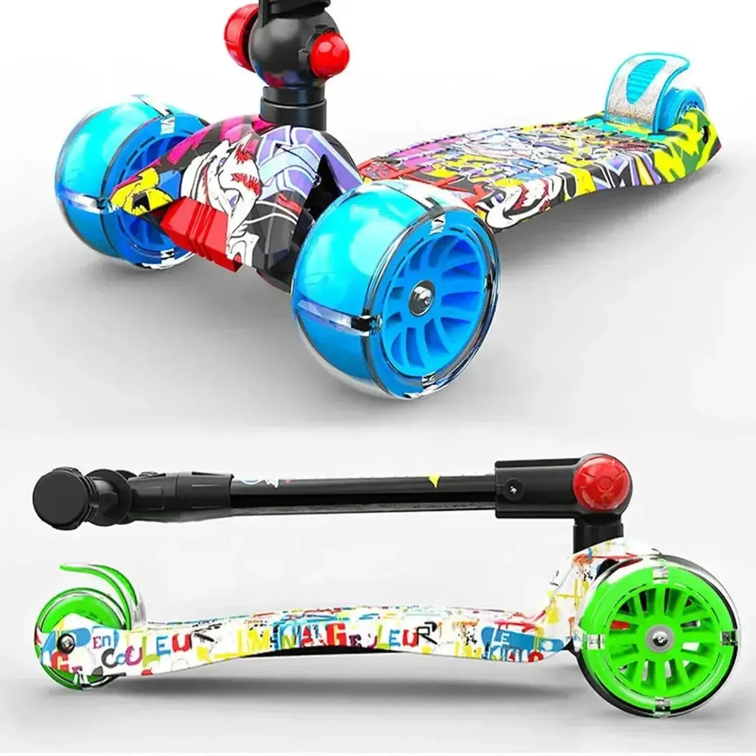 Kids Foldable Graffiti Scooter with Light Up Wheels for Ages 3 to 8