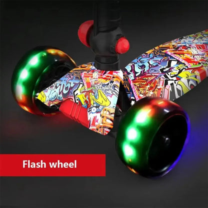 Kids Foldable Graffiti Scooter with Wide Wheels