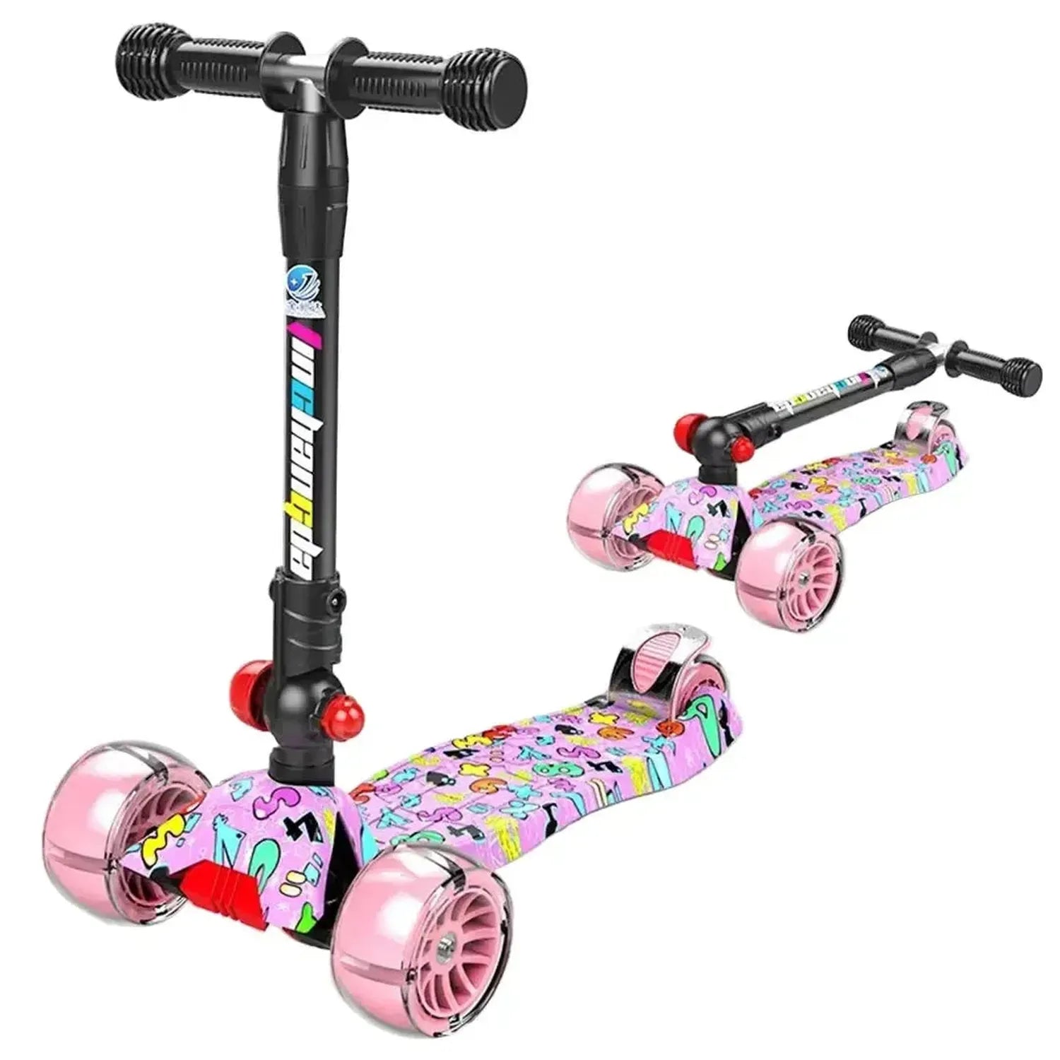 Kids Foldable Graffiti Scooter with Light Up Wheels for Ages 3 to 8