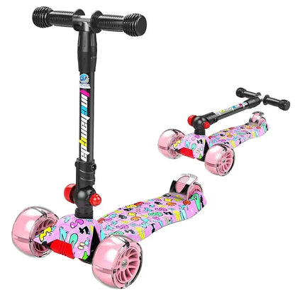 Kids Foldable Graffiti Scooter with Wide Wheels