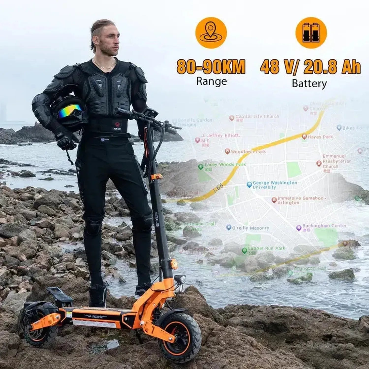RCB D7 Electric Scooter Long Range Foldable with Suspension and App up to 45 Km/h