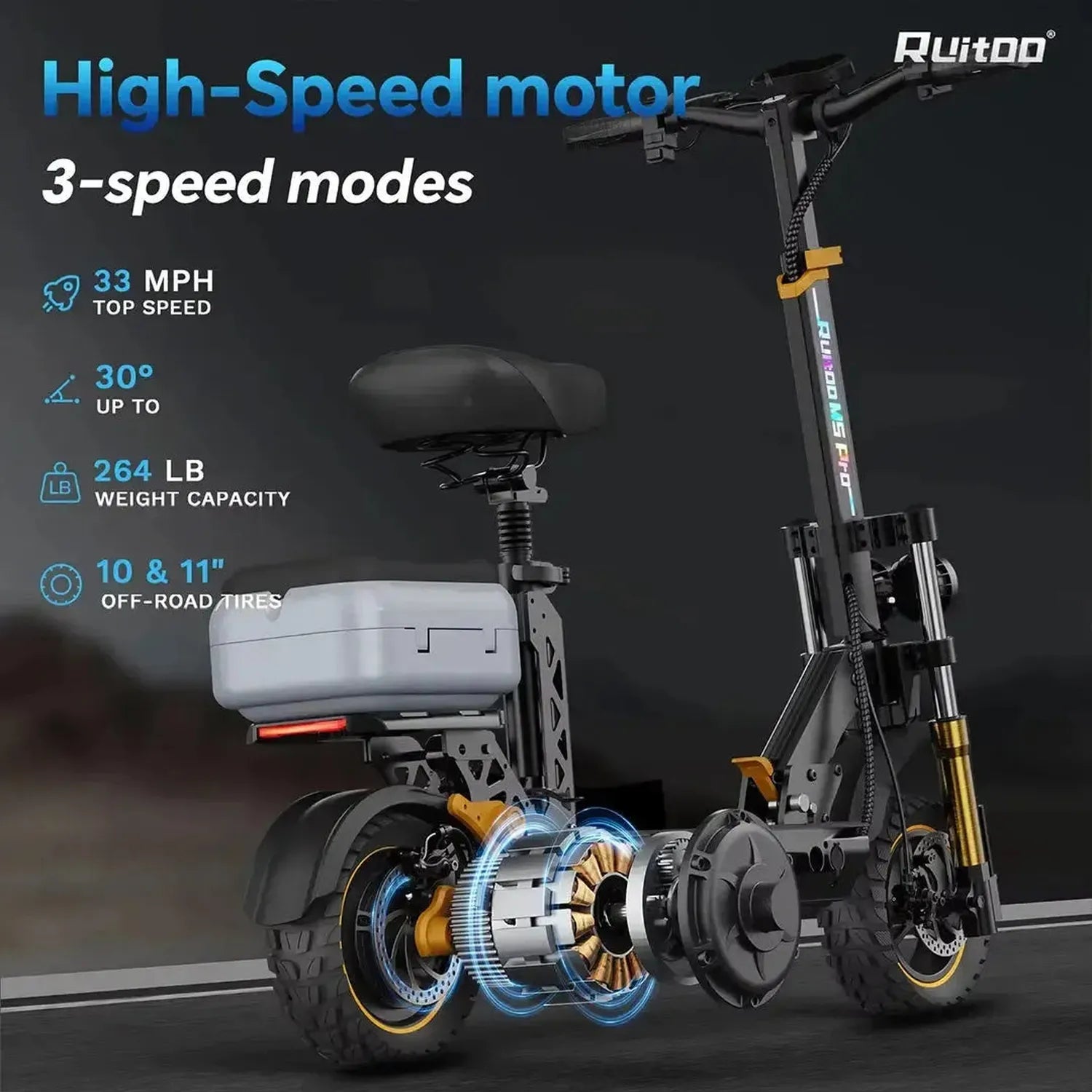 Ruitoo M5 Pro Electric Scooter Long Range Foldable with Suspension up to 55 Km/h