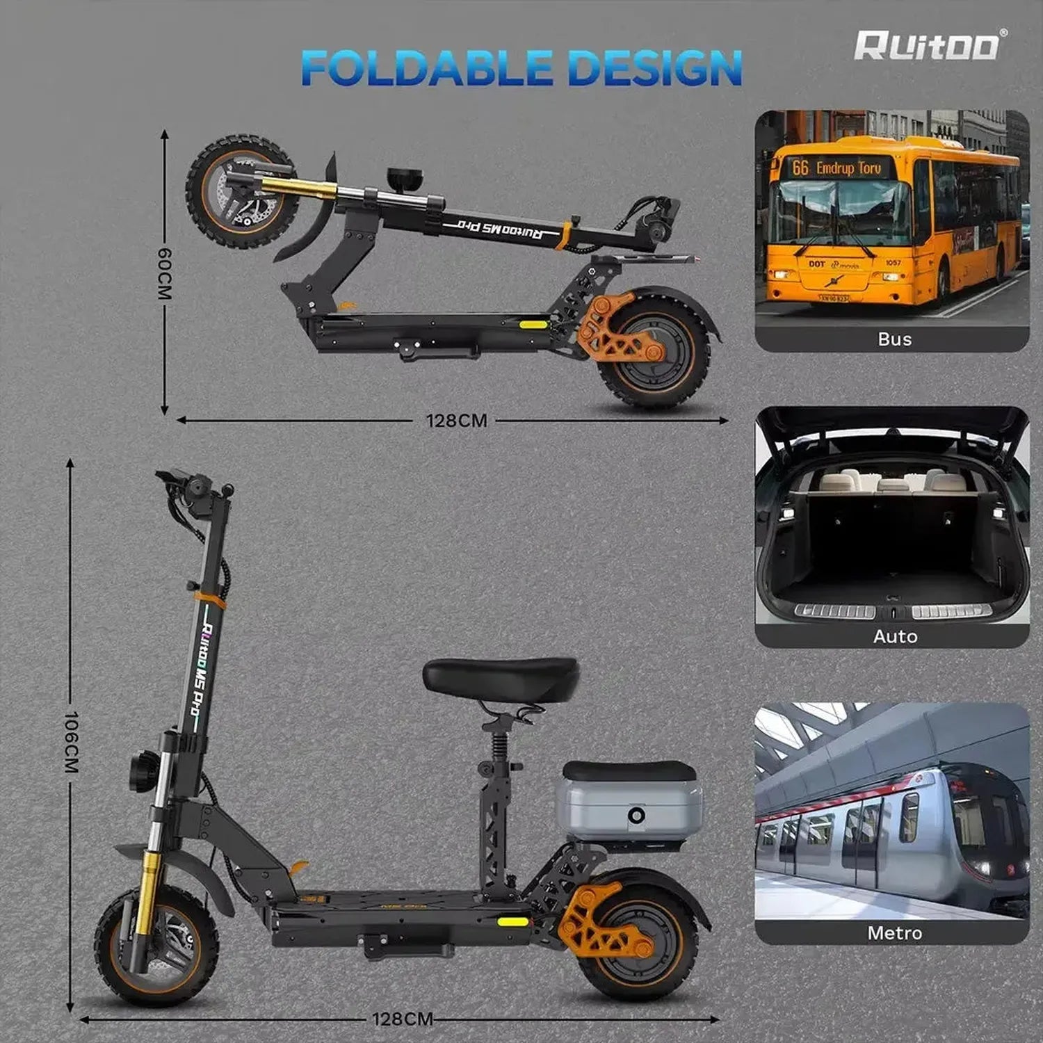 Ruitoo M5 Pro Electric Scooter Long Range Foldable with Suspension up to 55 Km/h