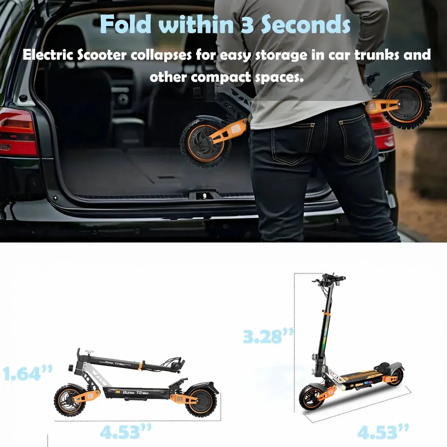 Ruitoo T2 Max Electric Scooter Long Range Foldable with Suspension up to 50 Km/h