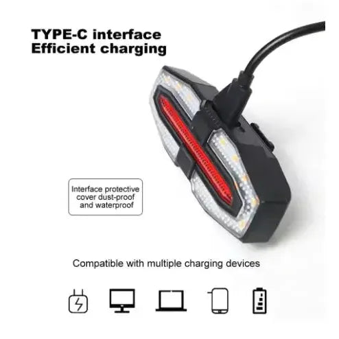 USB-C Rechargeable Bike Warning Light – Turn Signal & Brake Modes