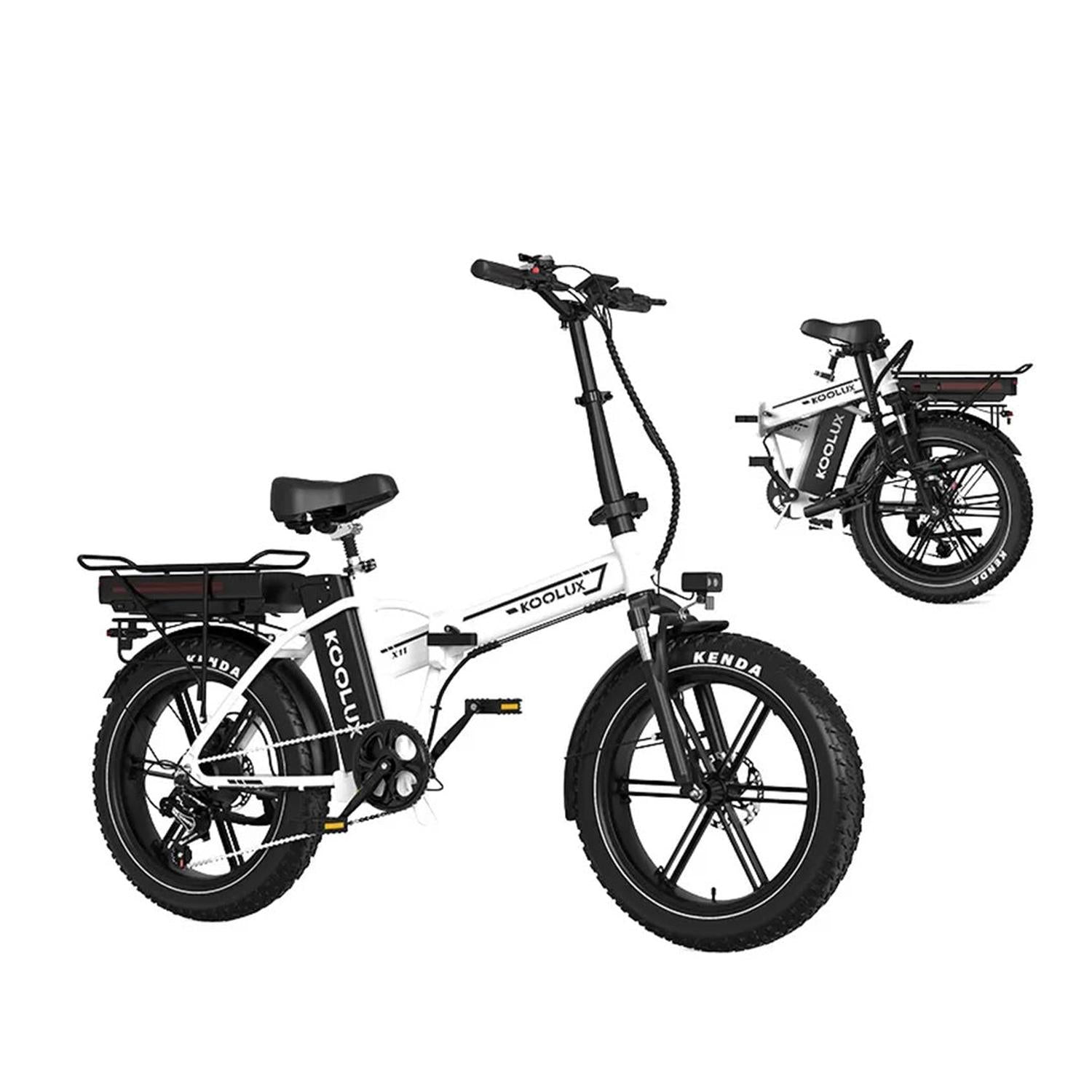 Two electric bicycles with 'Koolux' branding on a white background