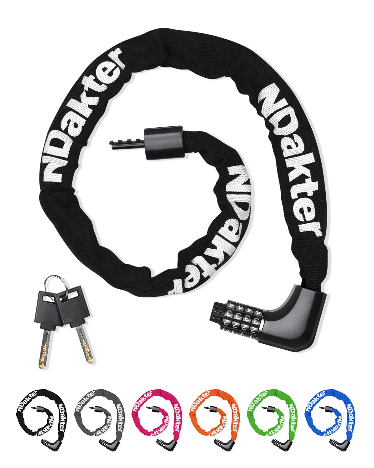 NDakter Bike LockBike Chain Lock with 2 Ways to Unlock4 Digit Combination Heavy Duty Anti-Theft Bicycle Lock with 2 Keys3.2/4.28Ft High Security Scooter Locks for EbikeElectricMotorcycleDoor