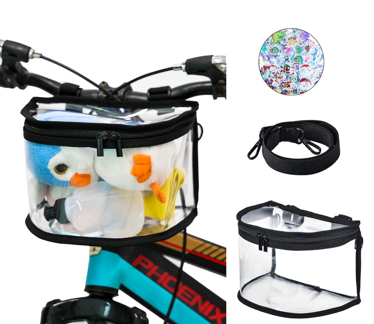 Remobia Hicol Kids Bike Basket Bag Clear Transparent PVCBicycle & Scooter Front Frame Handlebar BagWaterproof Children Bike Bag with Shoulder Strap & Stickers(Blank)