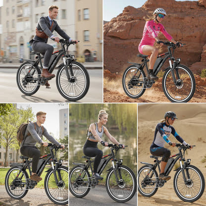 Joyhis-branded AOVOPRO BK520 electric bike shown in five supplier riding scenes