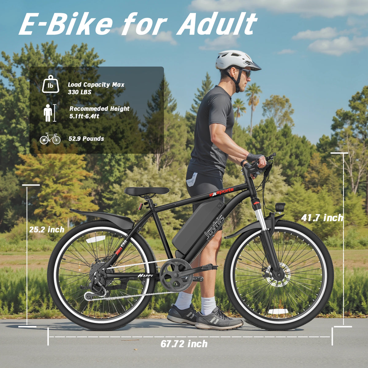 Joyhis-branded AOVOPRO BK520 beside a rider with the supplier size guide