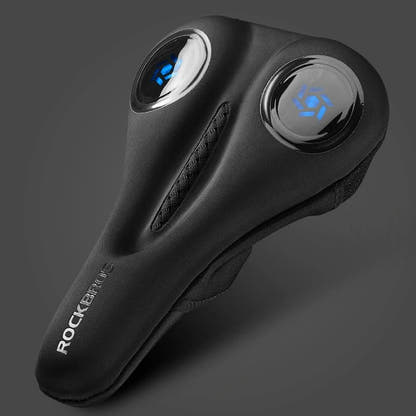Blue-accent bicycle saddle cover shown off the bicycle