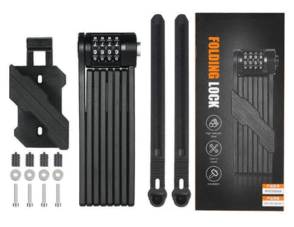 Black folding bicycle combination lock and supplier accessories on white