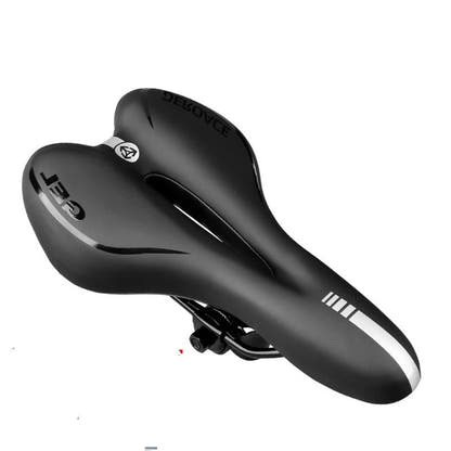 Black bicycle saddle on white background