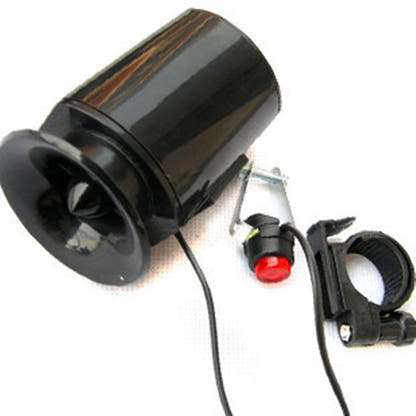 Black Large Electronic Bicycle Horn for Mountain Bikes on white background