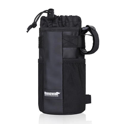 Black insulated bicycle handlebar bottle bag on white background