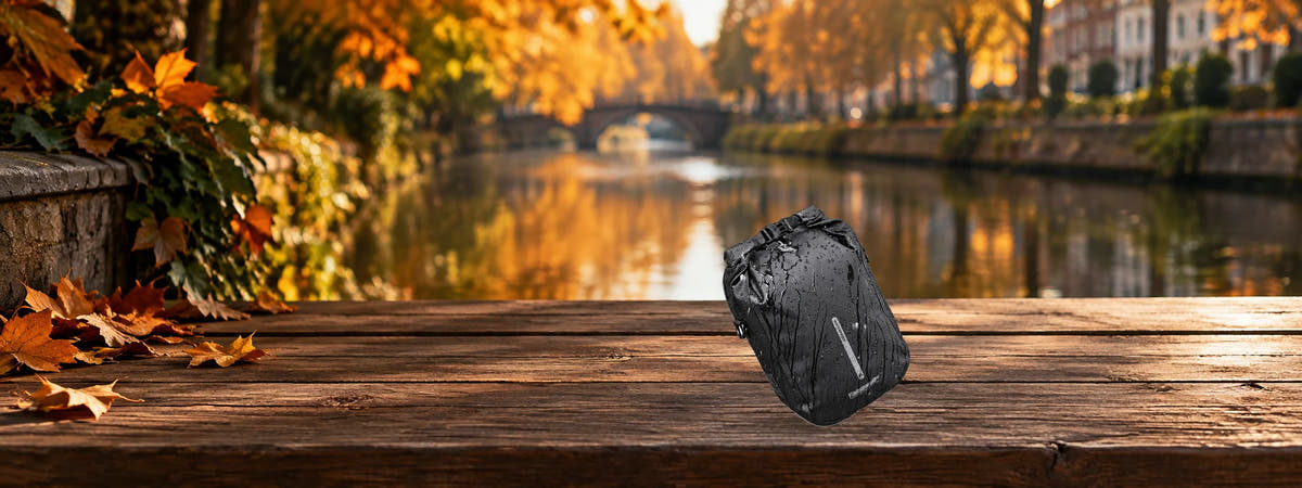 Rhinowalk Black Bicycle Fork Bag — 6 L in an autumn setting for Bicycle Bags