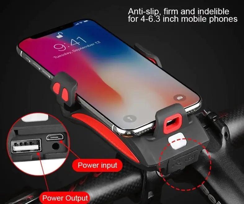 4-in-1 Rechargeable Bicycle Light with Horn and Mount
