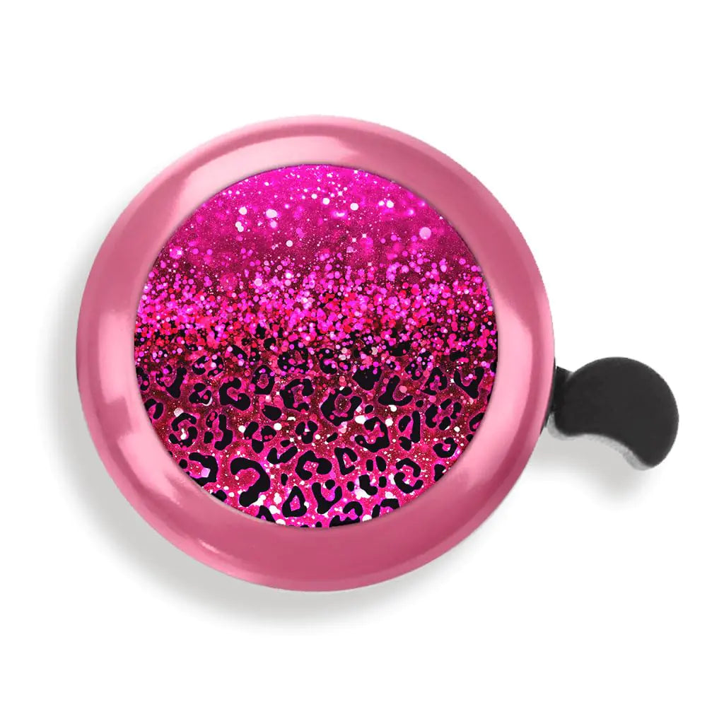 WIRESTER Pink Aluminum Round Bike Bell Classic Ring Bicycle Bell Bike Accessories Bell Ring for Adults Kids Girls Boys - Hot Pink Glitter Sparkle with Black Pink Glitter Leopard
