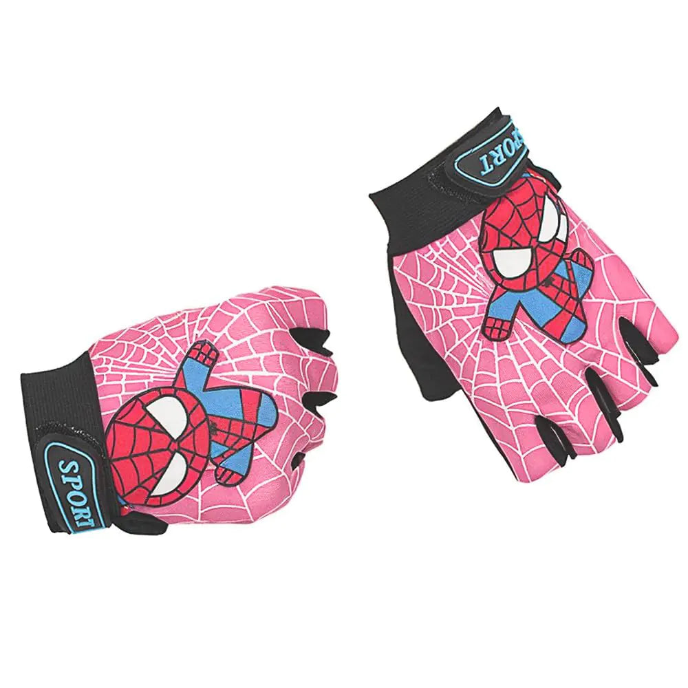 Miokkley Girls Fingerless Bike Gloves Spider Superhero Sport Gloves for Children Monkey Bars Climbing Gloves Cycling Biking Fishing (Pink Medium for 9-12 Y)