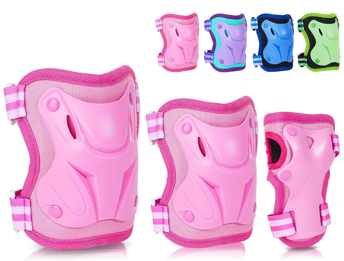 FIODAY Knee Pads for Kids Knee Elbow Pads Wrist Guard Protective Gear Set with Drawstring Bag Adjustable Kids Knee Pads for 3-8-12 Years Girls Boys Biking Scooter Skateboard Pink 8-12 Years Old