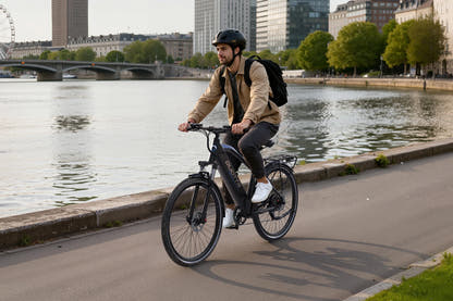 DUOTTS C29 Max black-and-blue electric bike with 29-inch wheels, manufacturer lifestyle view