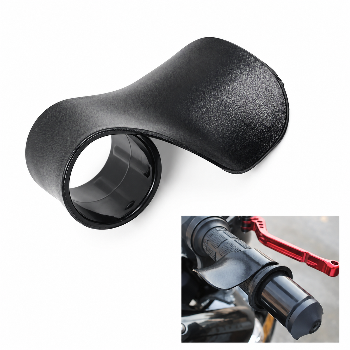 Black electric scooter throttle assist clip with installation view