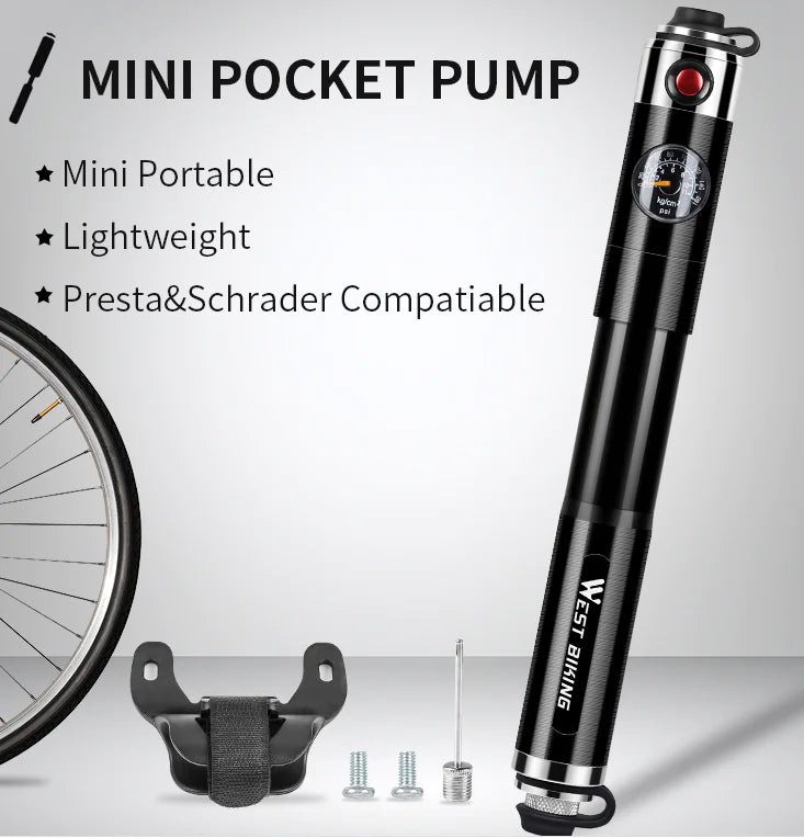 Mini High Pressure Bicycle Pump with Pressure Gauge