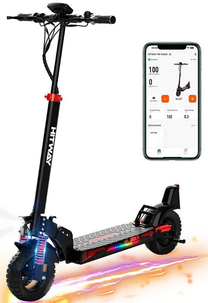 HITWAY H9 500W electric scooter in black and red, supplier image showing the 15.6Ah model and companion app