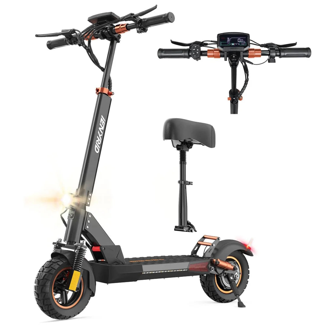 iENYRID M4 PRO S+ Electric Scooter: 800W motor, 45 km/h speed, 35 km range, pneumatic dirt tires, disc brakes, and LED lighting for ultimate performance.