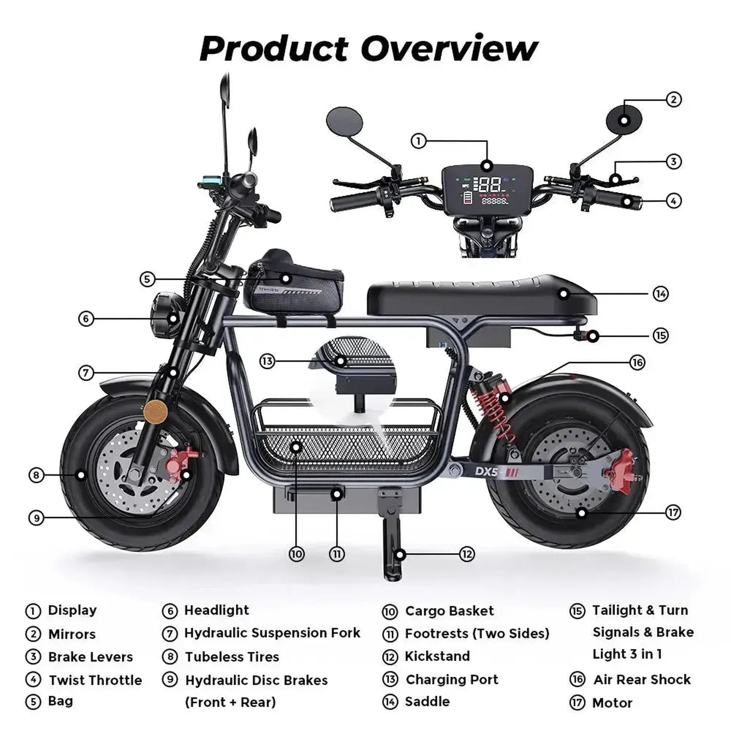 iScooter DX5 Seated Electric Scooter with Suspension for Adults up to 56 Km/h