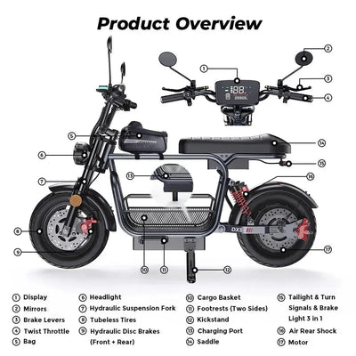 iScooter DX5 Seated Electric Scooter with Suspension for Adults up to 56 Km/h