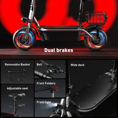 iScooter F2 Electric Scooter with Seat Foldable Basket for Adults up to 30 Km/h