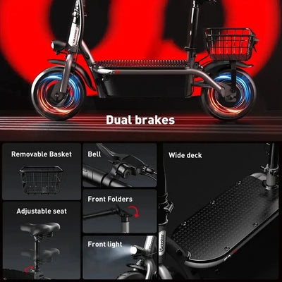 iScooter F2 Electric Scooter with Seat Foldable Basket for Adults up to 30 Km/h