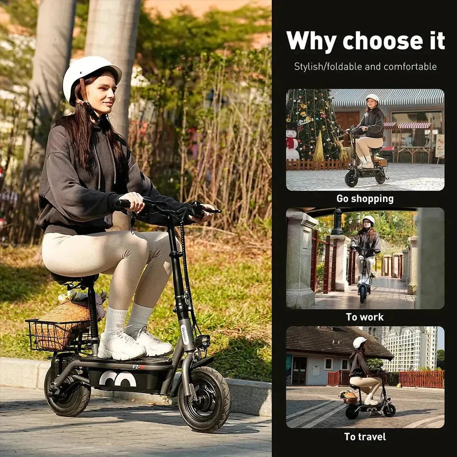 iScooter F2 Electric Scooter with Seat Foldable Basket for Adults up to 30 Km/h