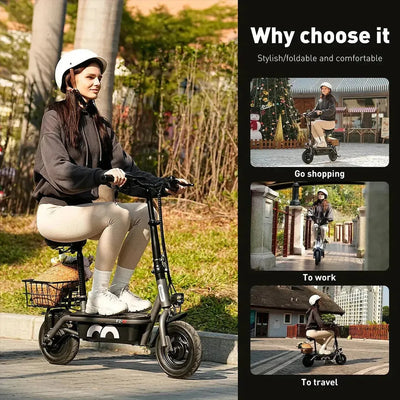 iScooter F2 Electric Scooter with Seat Foldable Basket for Adults up to 30 Km/h