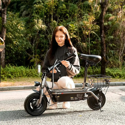iScooter F2 Electric Scooter with Seat Foldable Basket for Adults up to 30 Km/h