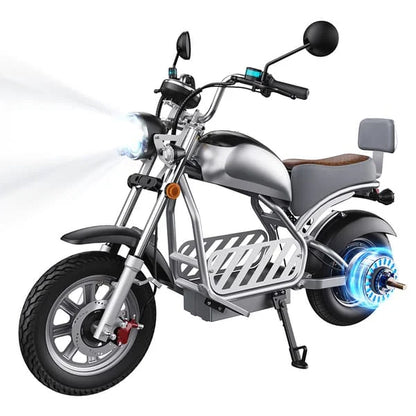 iScooter Y18 Pro Silver seated electric scooter with front basket and backrest