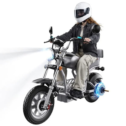 iScooter Y18 Pro Silver seated riding illustration with helmeted adult