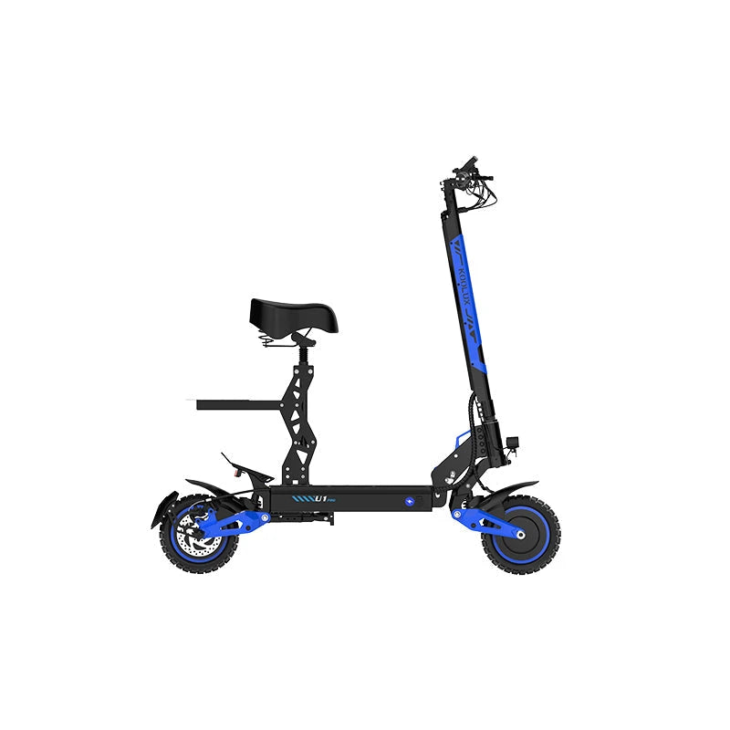 KOOLUX U1 Pro electric scooter in black and blue, right-side view with seat